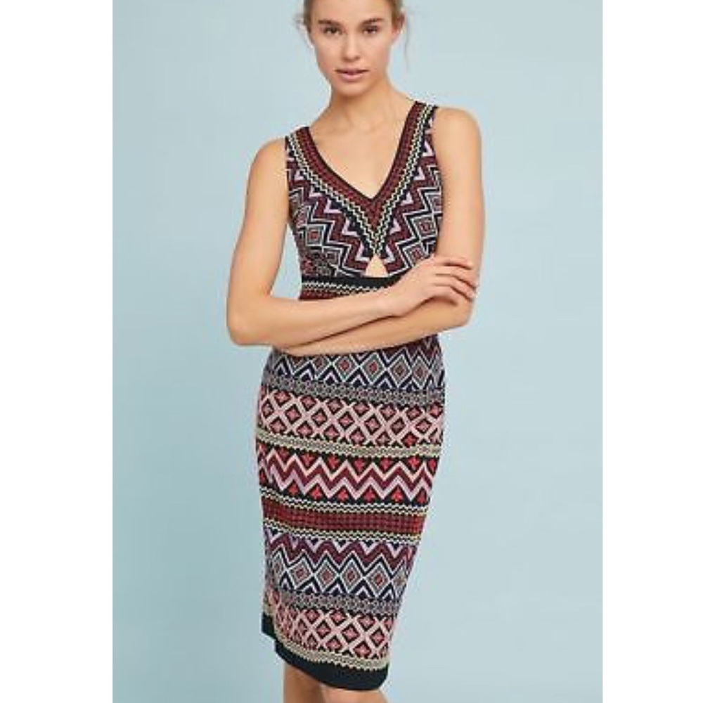 Anthropologie Multicolor Geometric Knit Dress